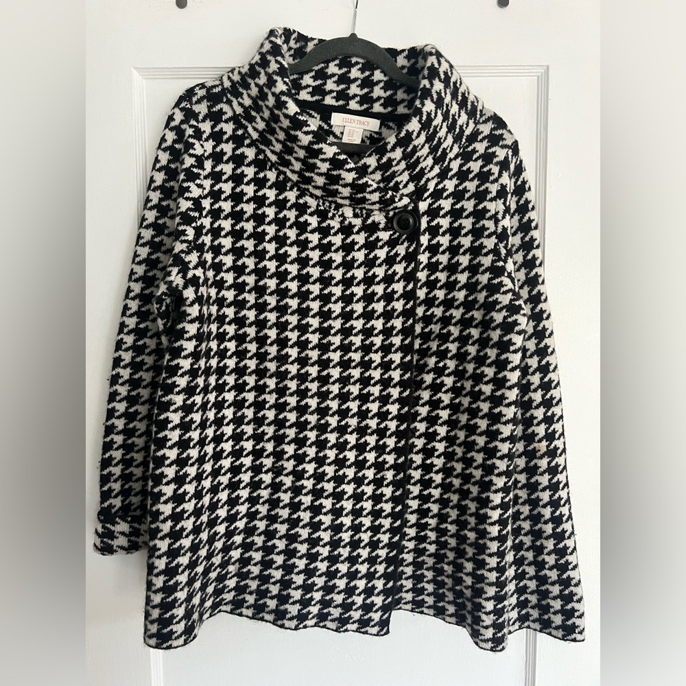 Ellen Tracy Houndstooth Cowl Neck Jacket